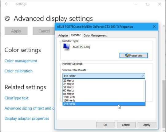 Check Monitor Refresh Rate windows 10
